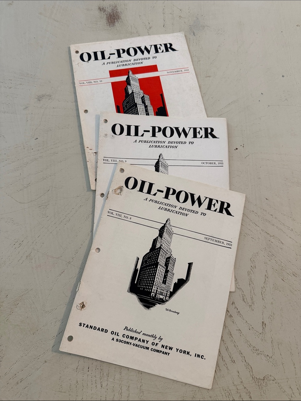 Oil-Power SOCONY lubrication production vintage manuals 1933 (Sept-Nov)